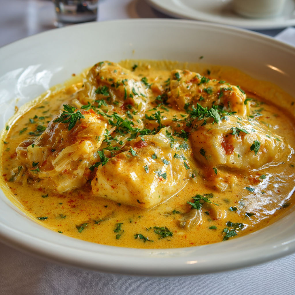 Blanquette de Cabillaud à la Bisque de Homard.