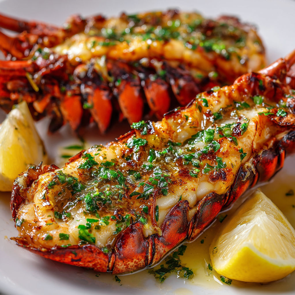 Un crabot de langoustine grillé avec des herbes et des citrons.