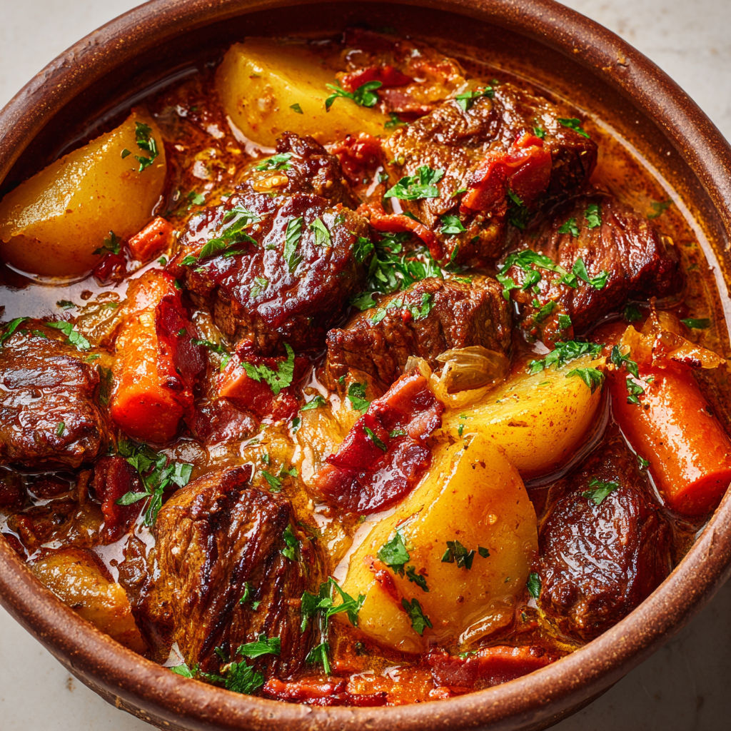 Bœuf mijoté à l’ancienne, fondant et parfumé.