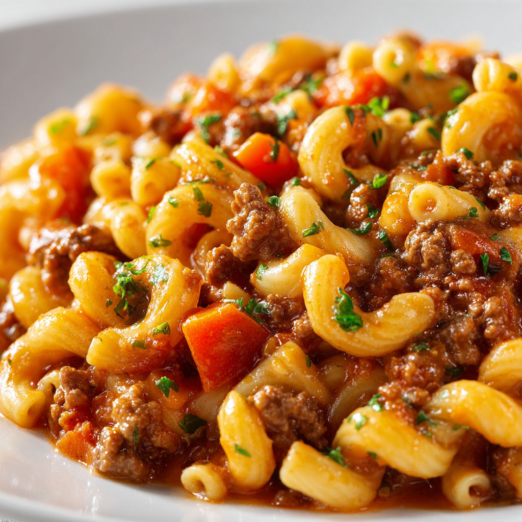 Une recette de macaroni à la viande hachée avec des légumes et des herbes.