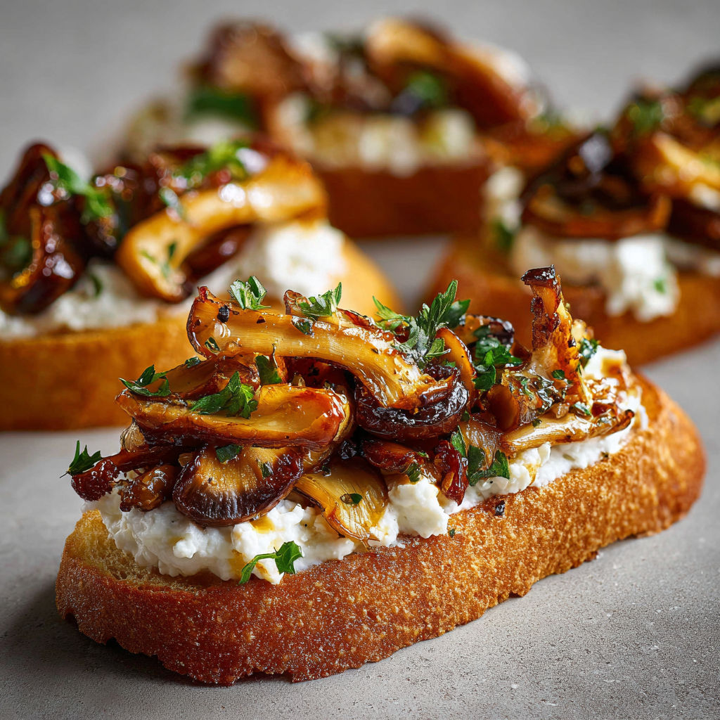 Crostini aux champignons marinés, une recette savoureuse et délicieuse.