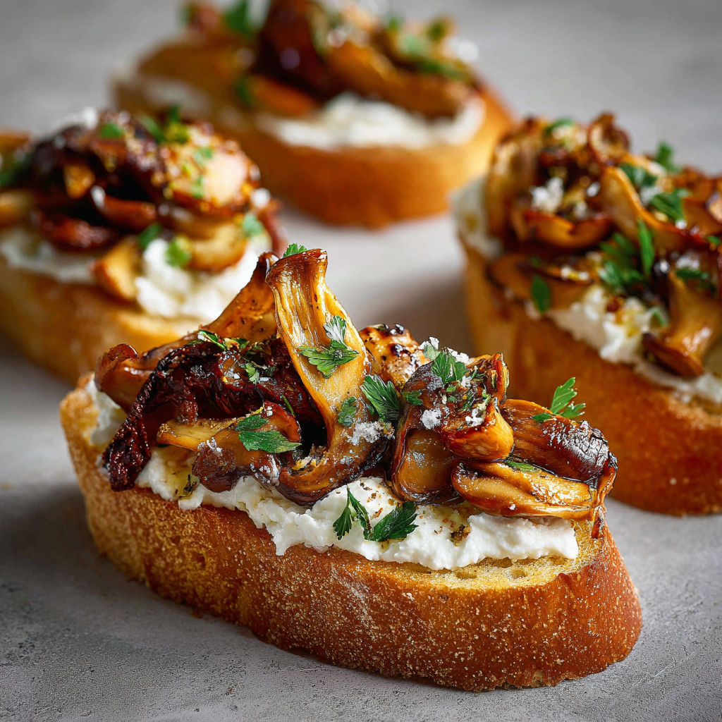 Crostini aux champignons marinés, une recette savoureuse et délicieuse.