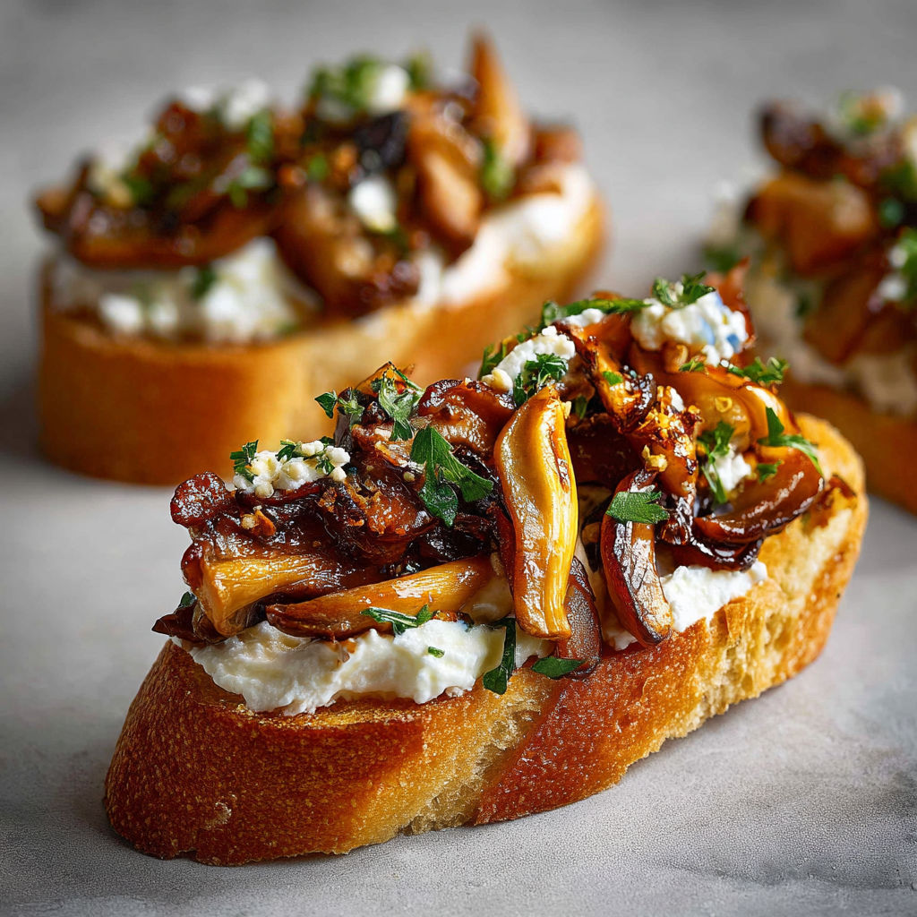 Crostini aux champignons marinés, une recette savoureuse et délicieuse.
