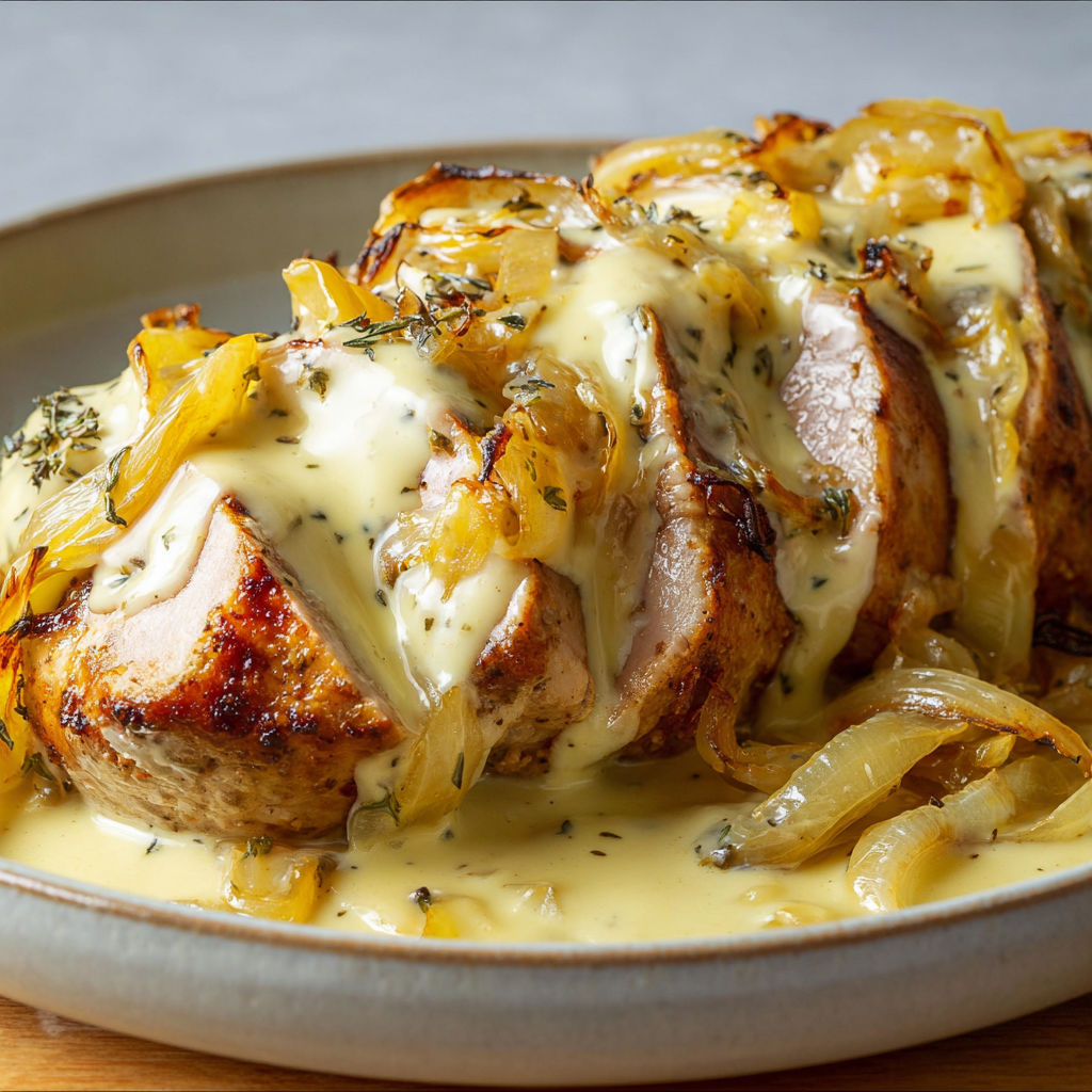 Filet mignon fondant aux oignons confits et reblochon crémeux.