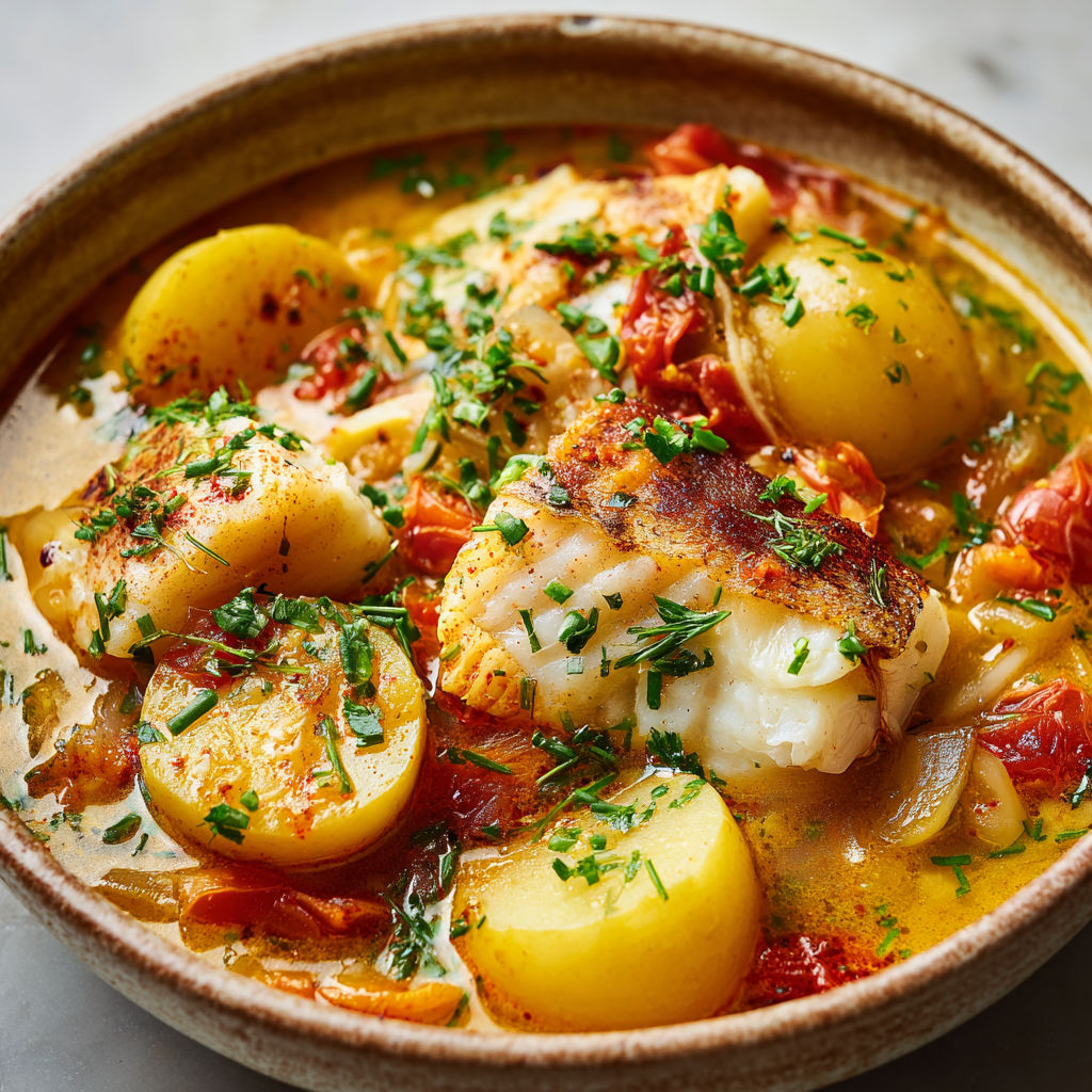Bouillabaisse de cabillaud maison aux parfums du Sud, safranée et généreuse.