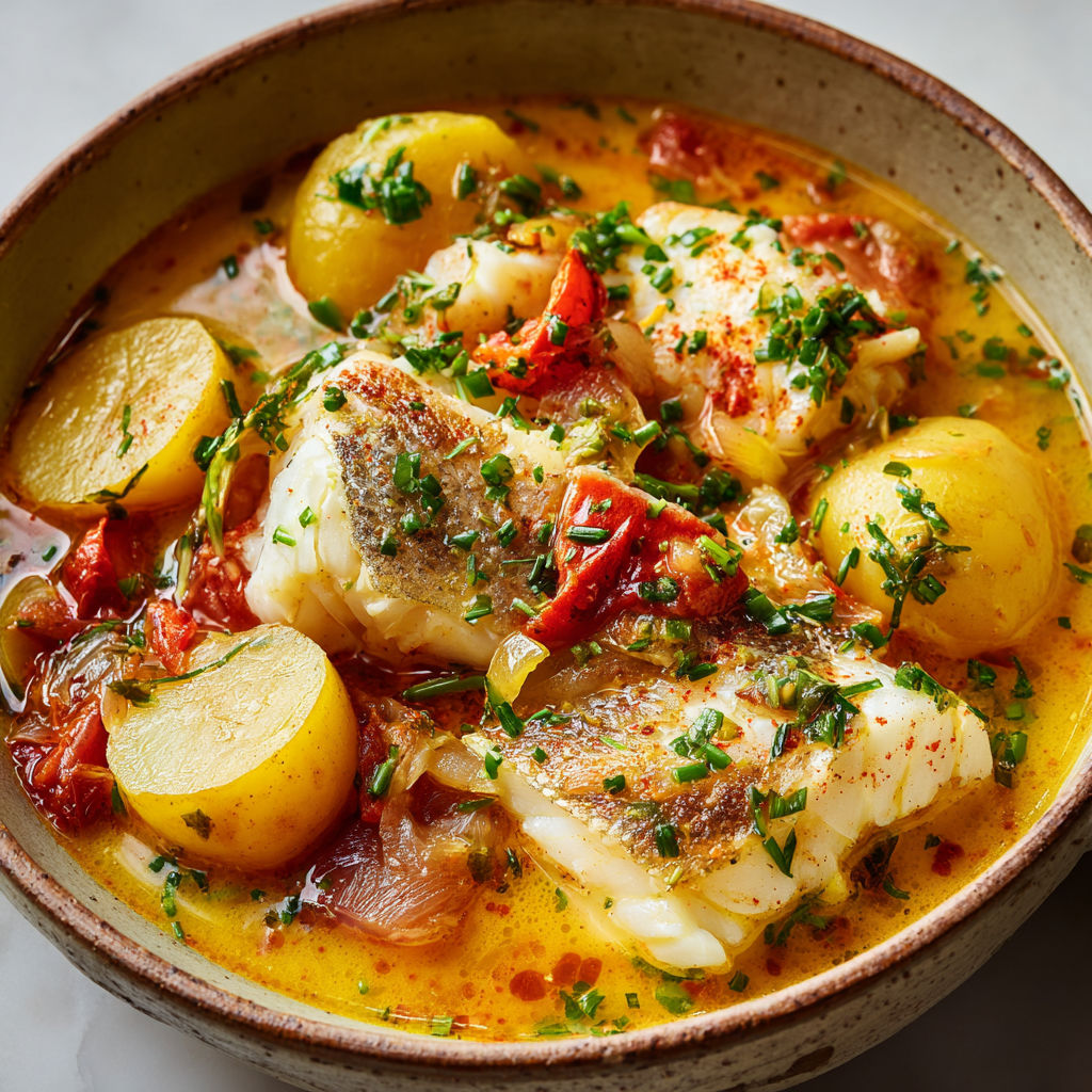 Bouillabaisse légère de cabillaud, légumes fondants et bouillon parfumé au vin blanc.