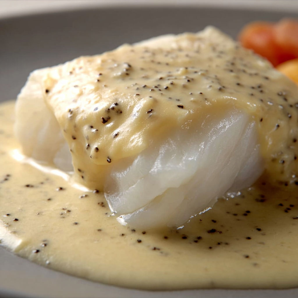 Cabillaud en papillote nappé d’une sauce vanille onctueuse et élégante.