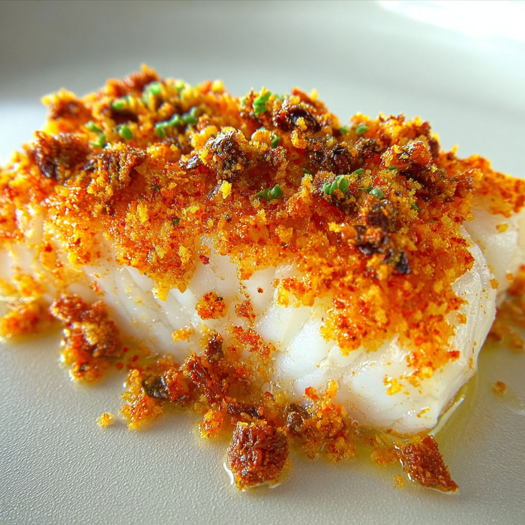 Dos de cabillaud gourmand sous une croûte de chorizo et parmesan croustillant.