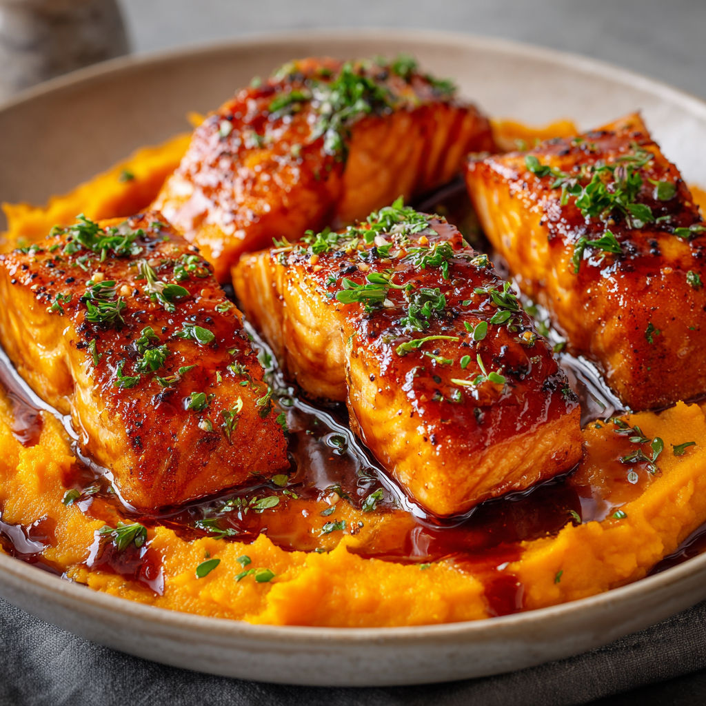 Une recette de Saumon laqué au sirop d’érable, purée de patates douces fondante et festive.