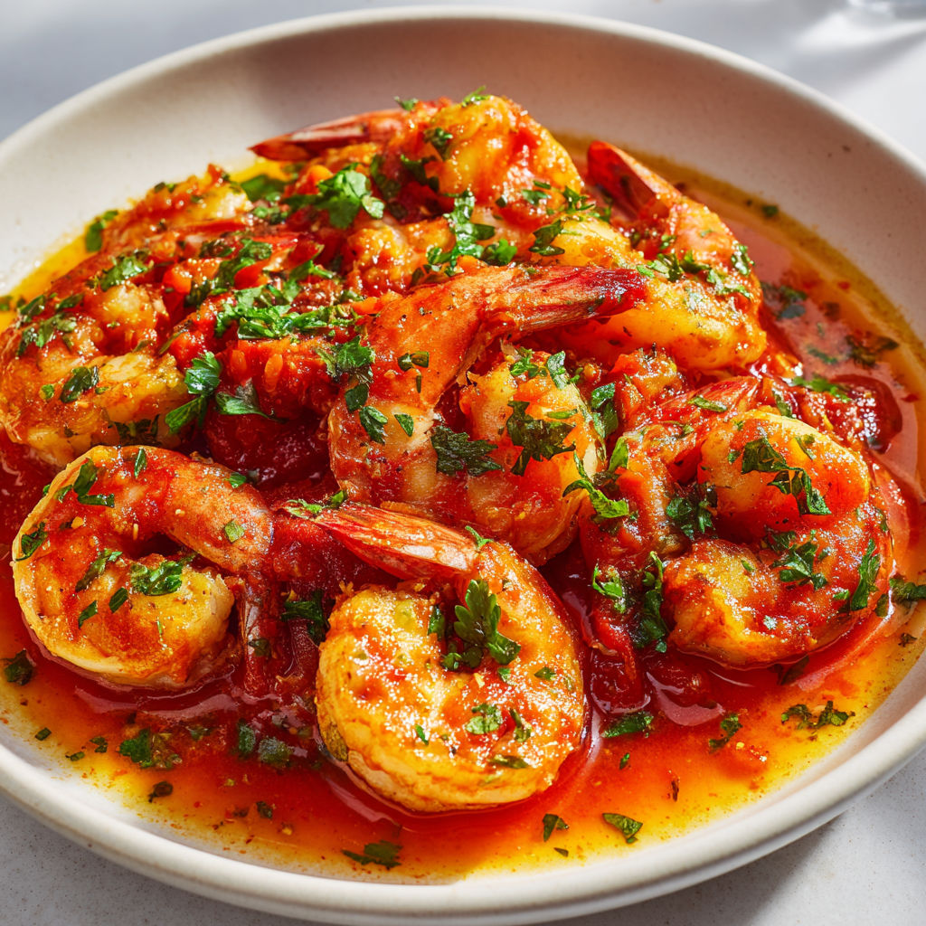 Crevettes fondantes à la tomate parfumée aux épices douces.