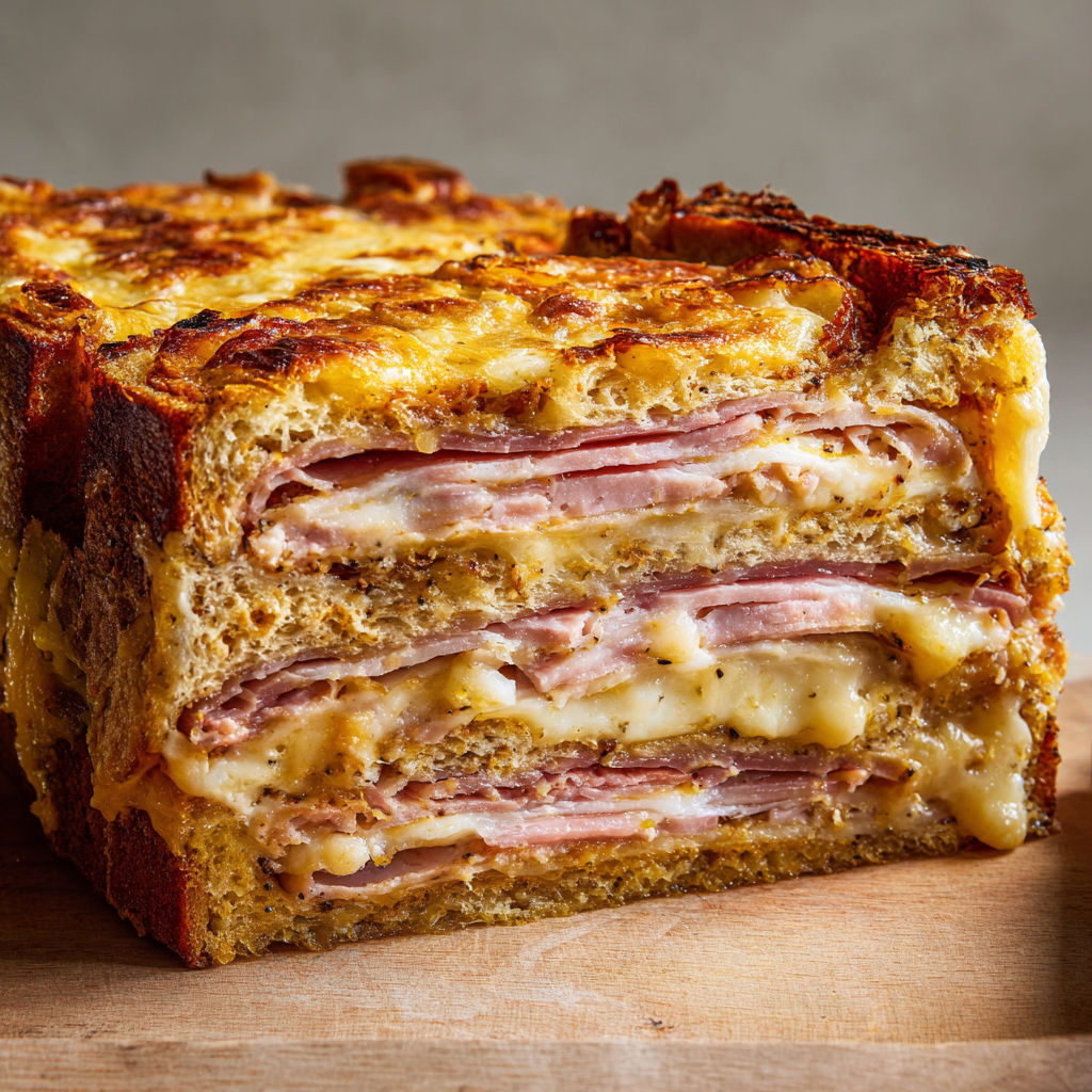Une recette de croque-cake est servie sur une table.