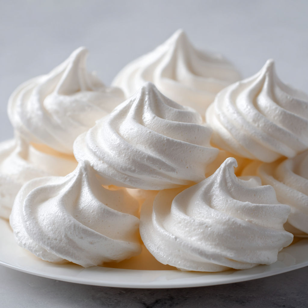 Meringue française à basse température croustillante et légère.