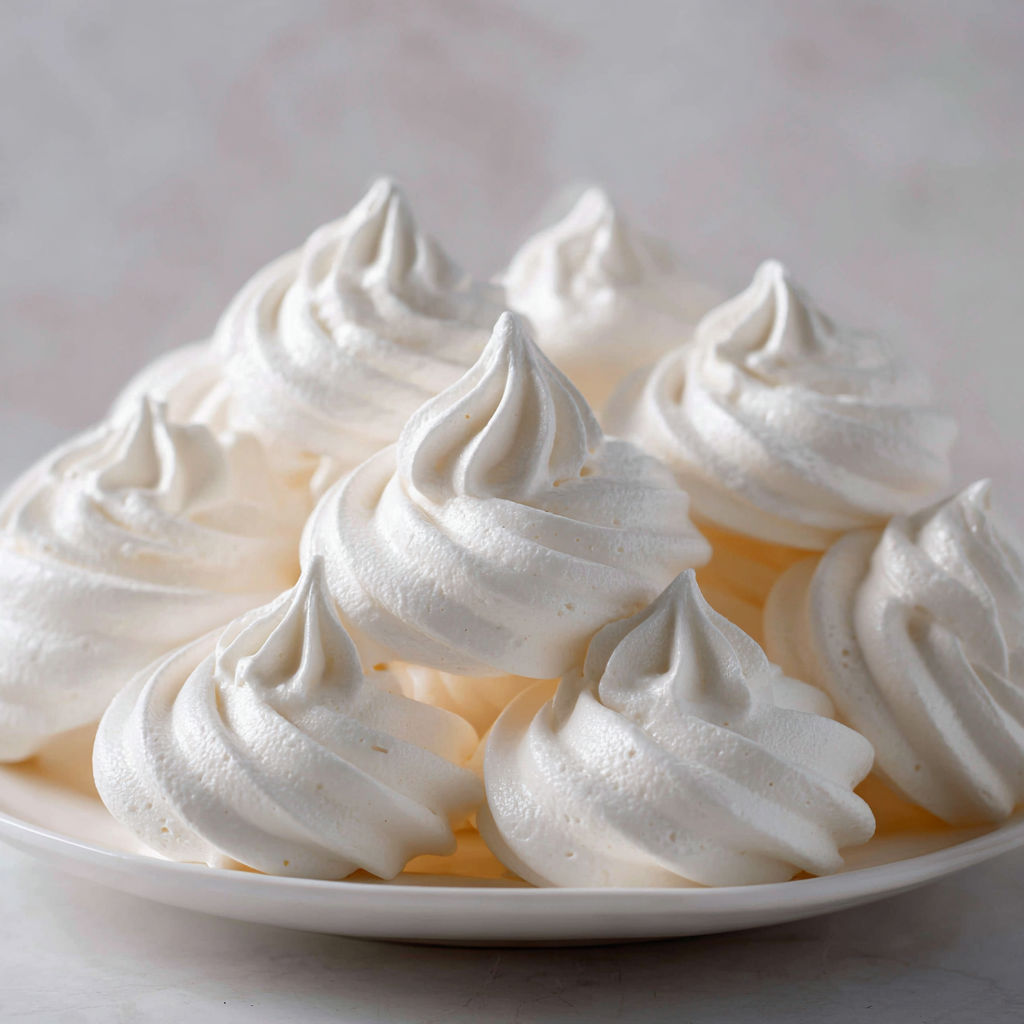 Meringue blanche fondante séchée lentement au four doux.