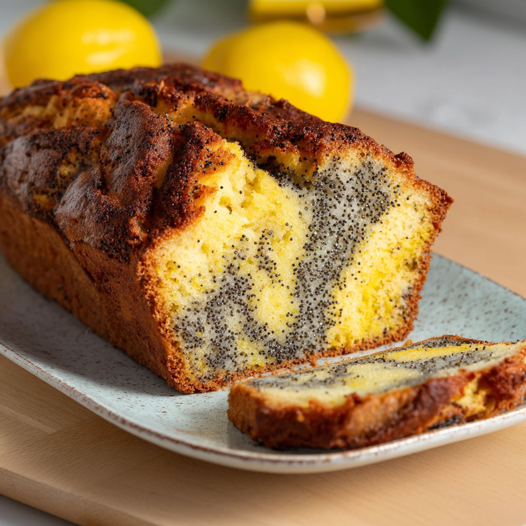 Une portion de Gâteau citron pavot fondant et parfumé qui fait toujours sensation.