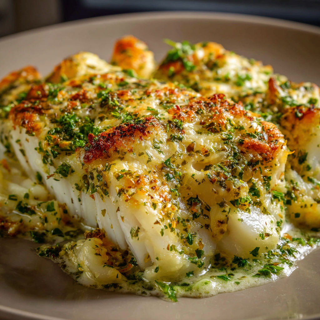 Une collation de poisson gratiné à la mayonnaise, servie sur un plateau.