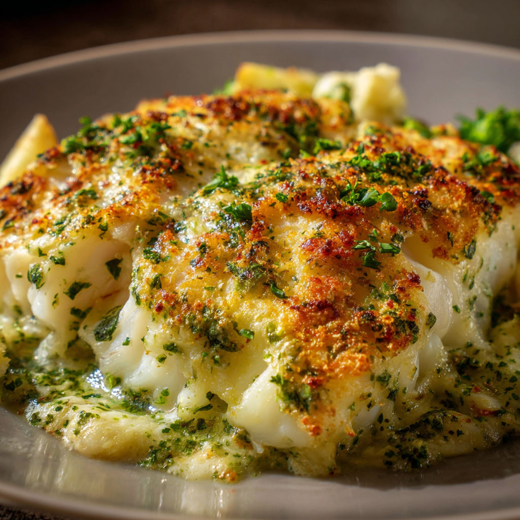 Une recette de Pavés de cabillaud dorés au four avec une croûte crémeuse.
