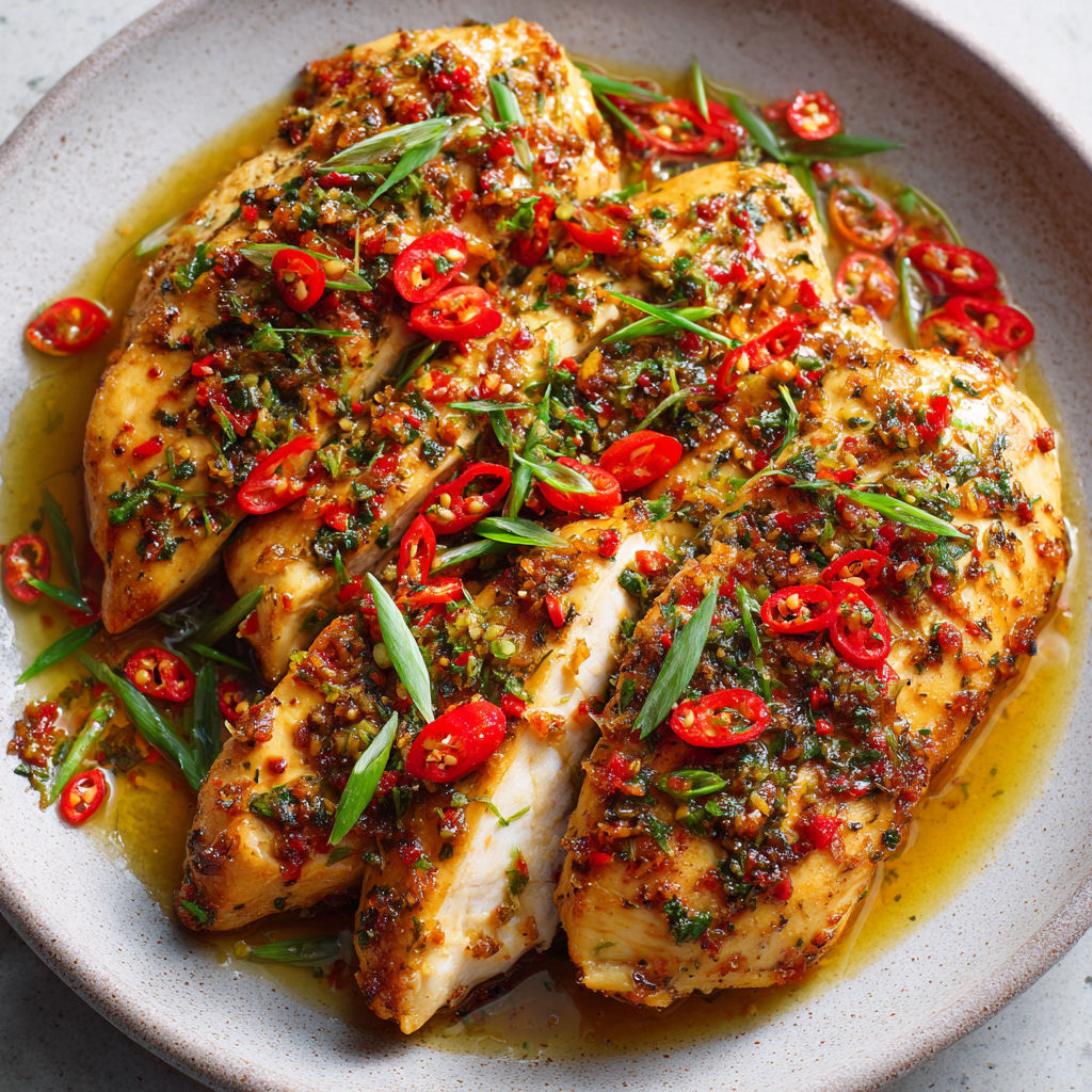 Blancs de poulet citronnelle et piment doux.