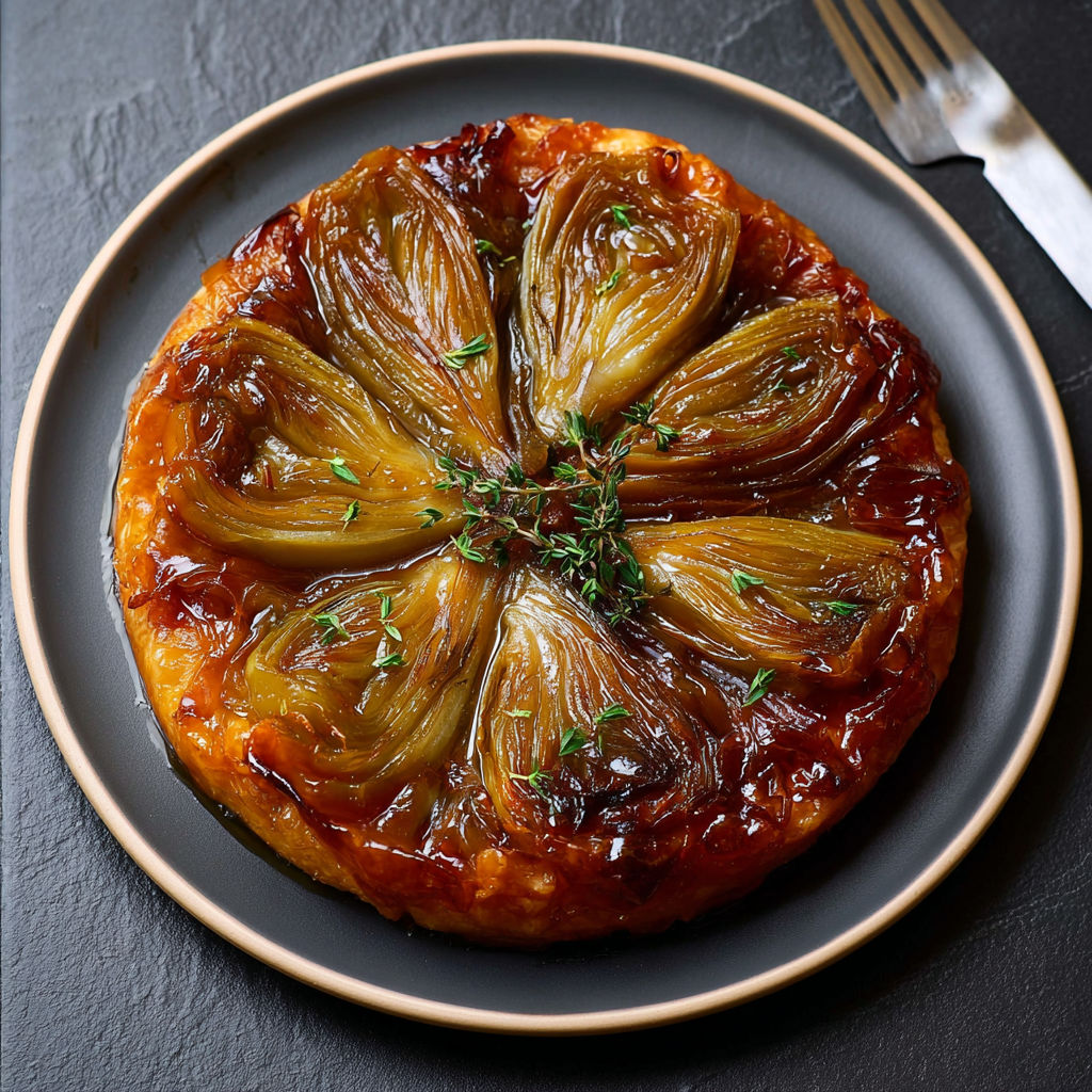 Une tarte aux endives au Bresse Bleu est servie sur un plateau.