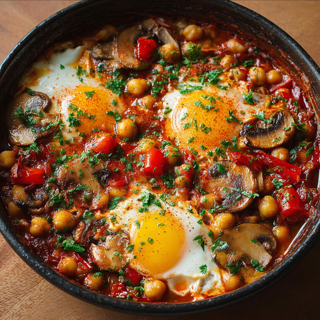 Une recette de Chakchouka d'Hiver est servie dans un bol noir.
