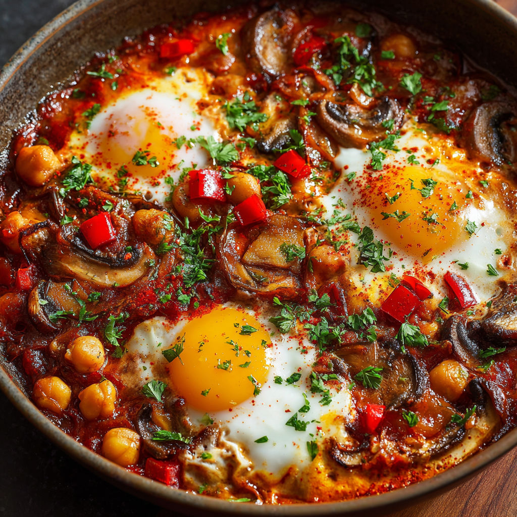 Une recette de Chakchouka d'Hiver est servie dans un bol en terre.