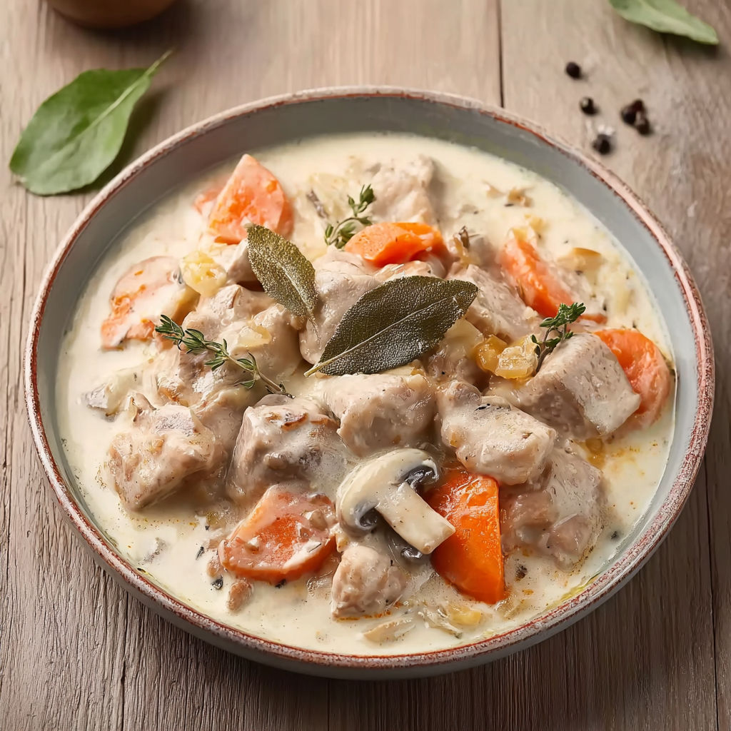 Blanquette de veau légère au Thermomix version minceur facile à préparer.
