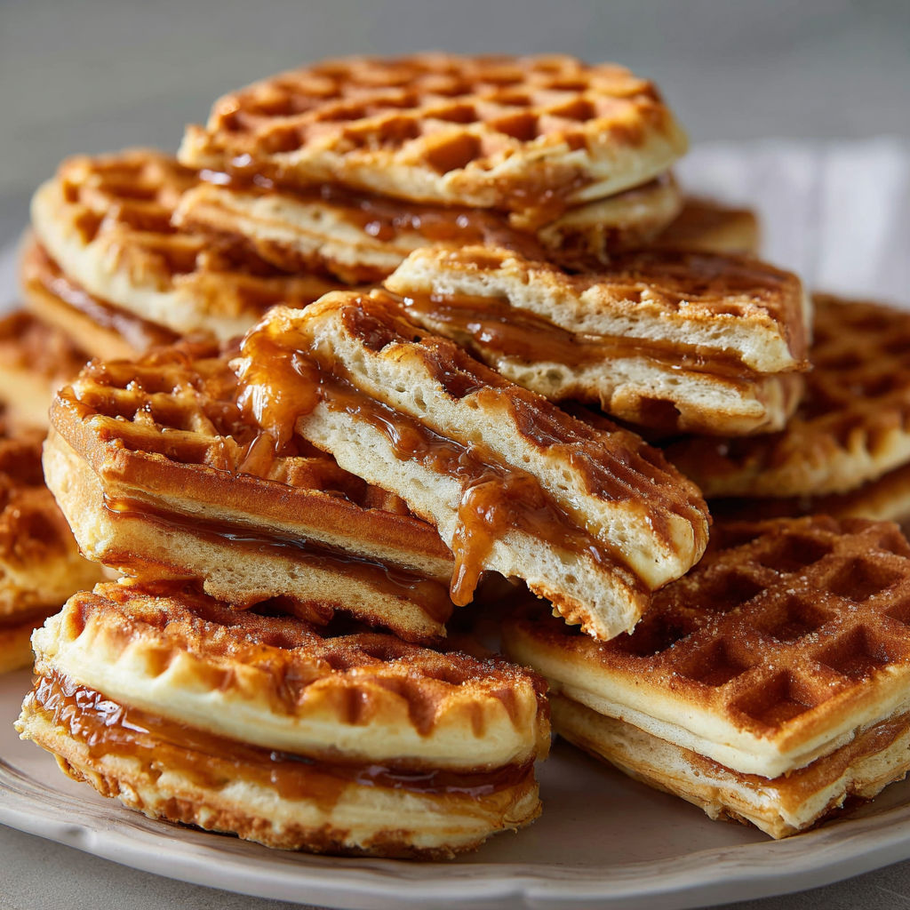 Gaufres flamandes traditionnelles généreusement fourrées à la cassonade.