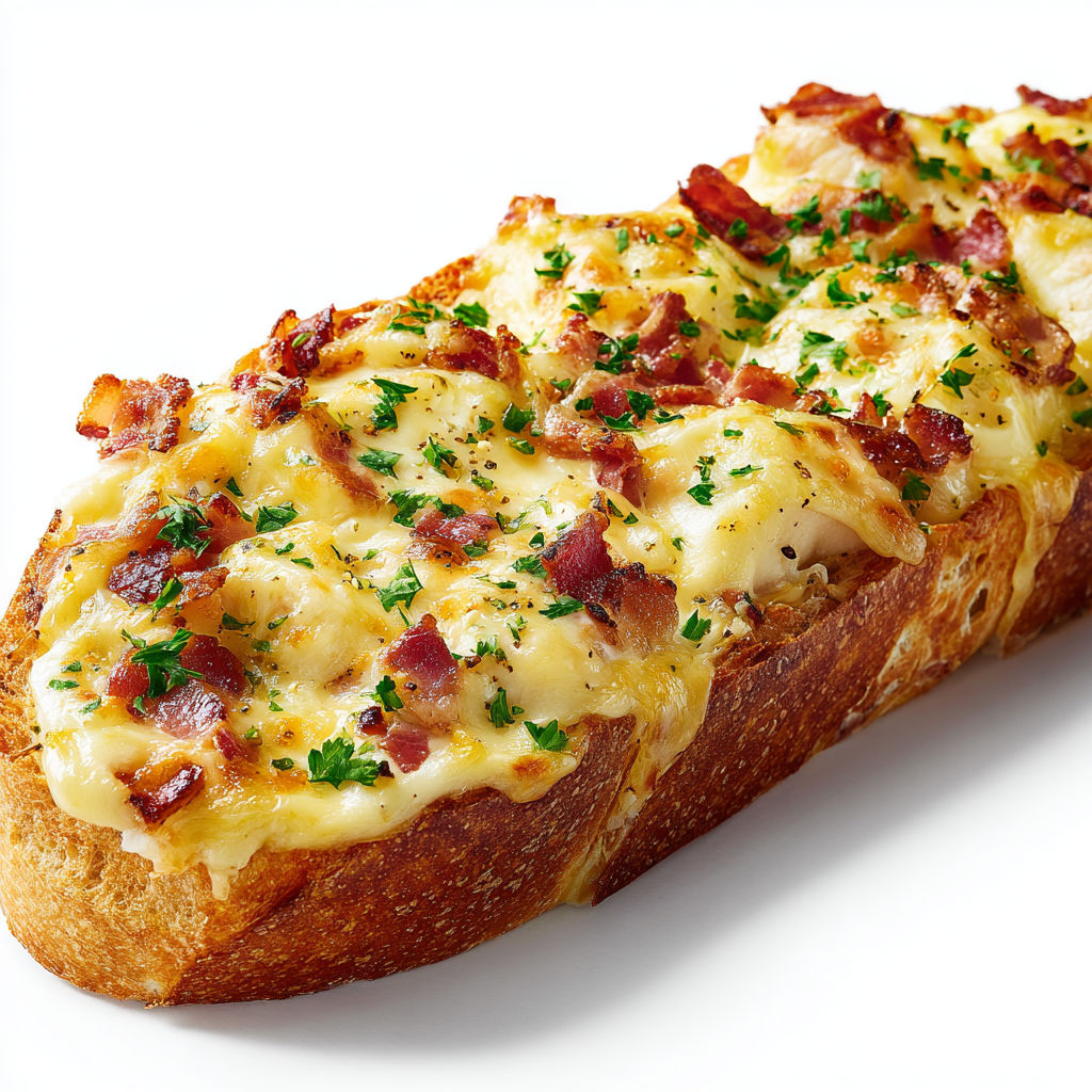 Baguette croustillante gratinée à la raclette fondante.