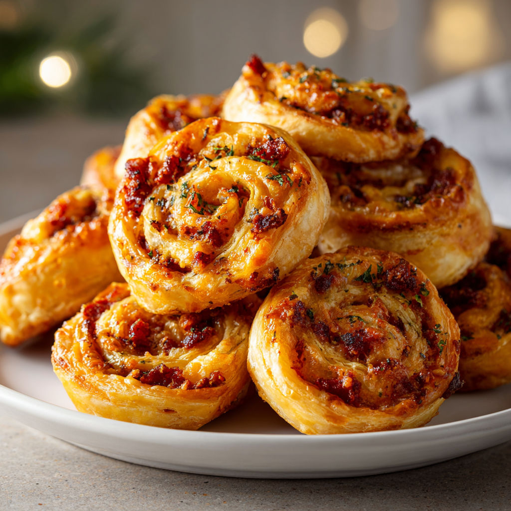 Feuilletés apéritifs au chorizo et gruyère croustillants.