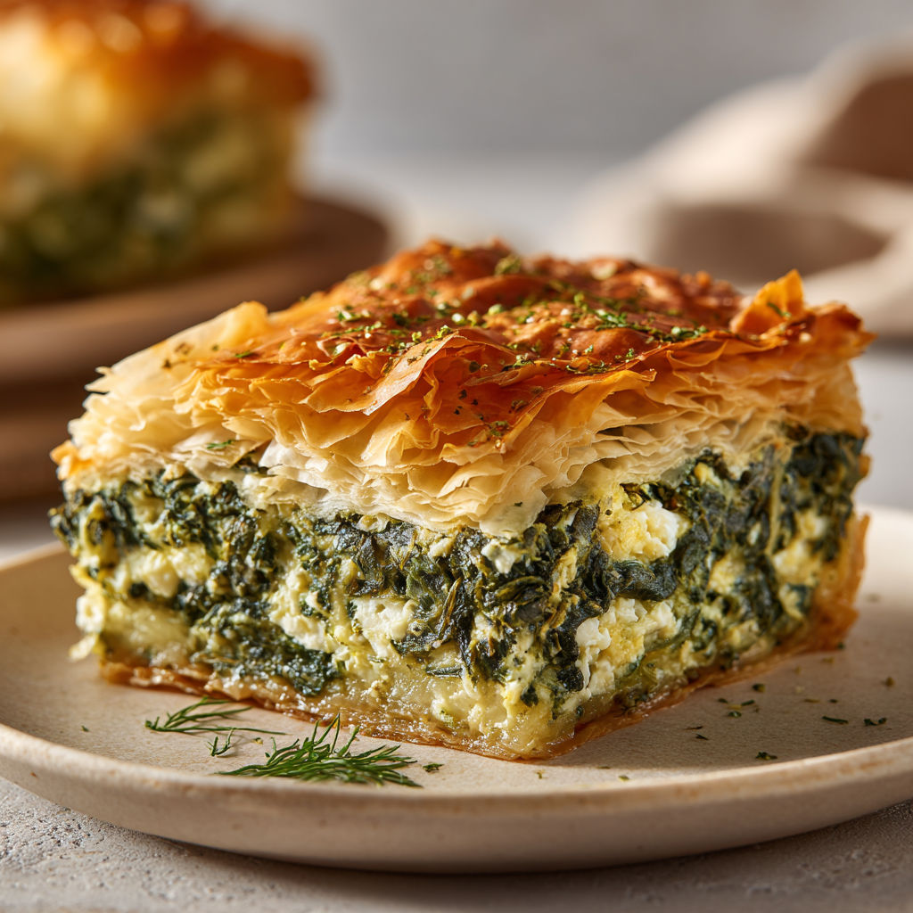 Feuilletés grecs fondants aux épinards, feta et herbes aromatiques.