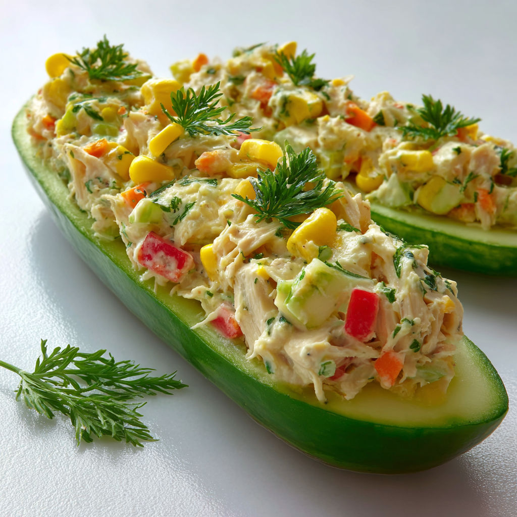 Concombre farcis au poulet croquant, une recette savoureuse et facile à préparer.