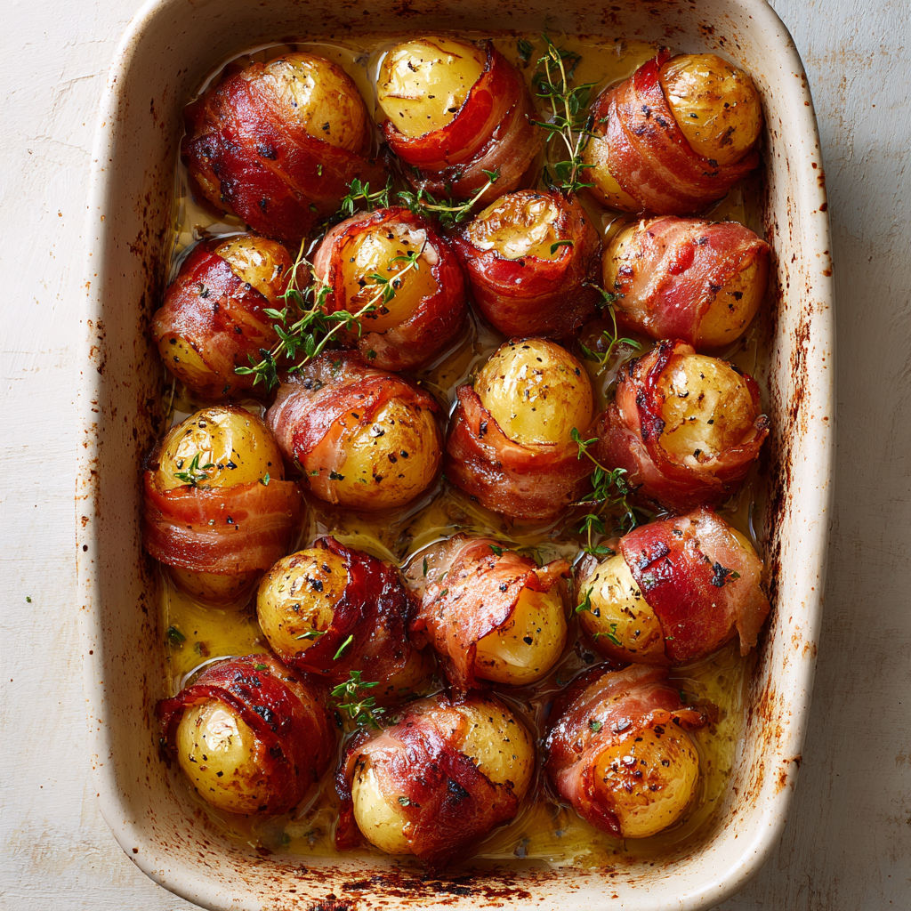Pommes de terre rôties au lard fumé et beurre noisette, un classique réconfortant.