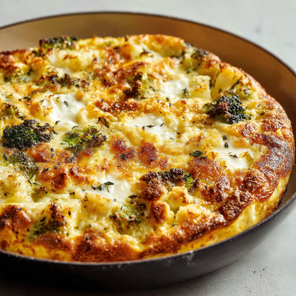 Frittata brocoli chou-fleur au paprika fumé et yaourt grec, gratinée à la mozzarella.