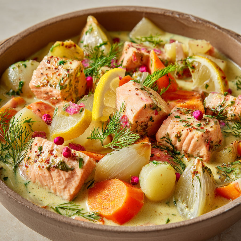 Une recette de Blanquette de saumon fondante à la sauce poulette citronnée.