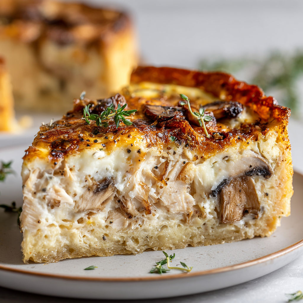 Quiche légère sans pâte au thon et champignons fondants.