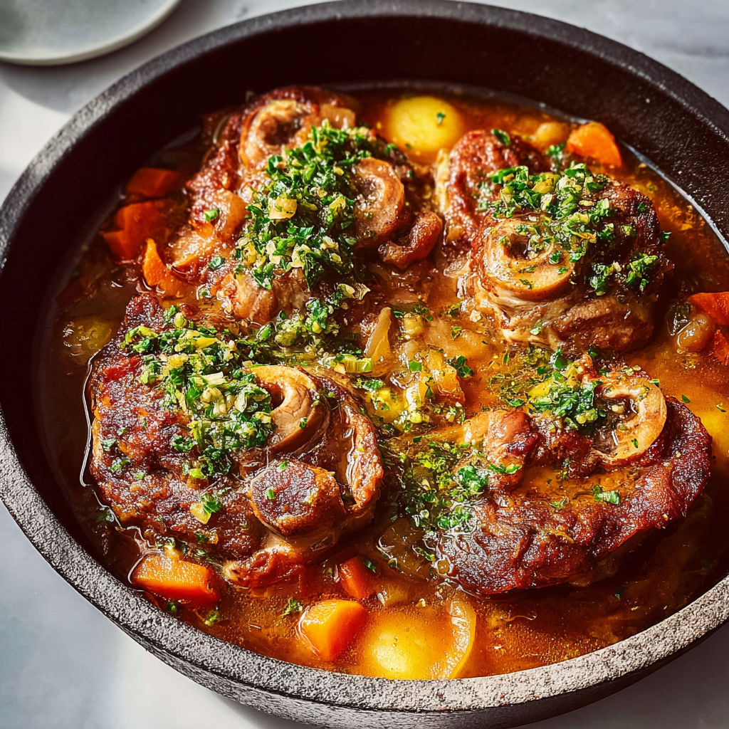 Osso-bucco traditionnel aux herbes fraîches et gremolata gingembre-citron.