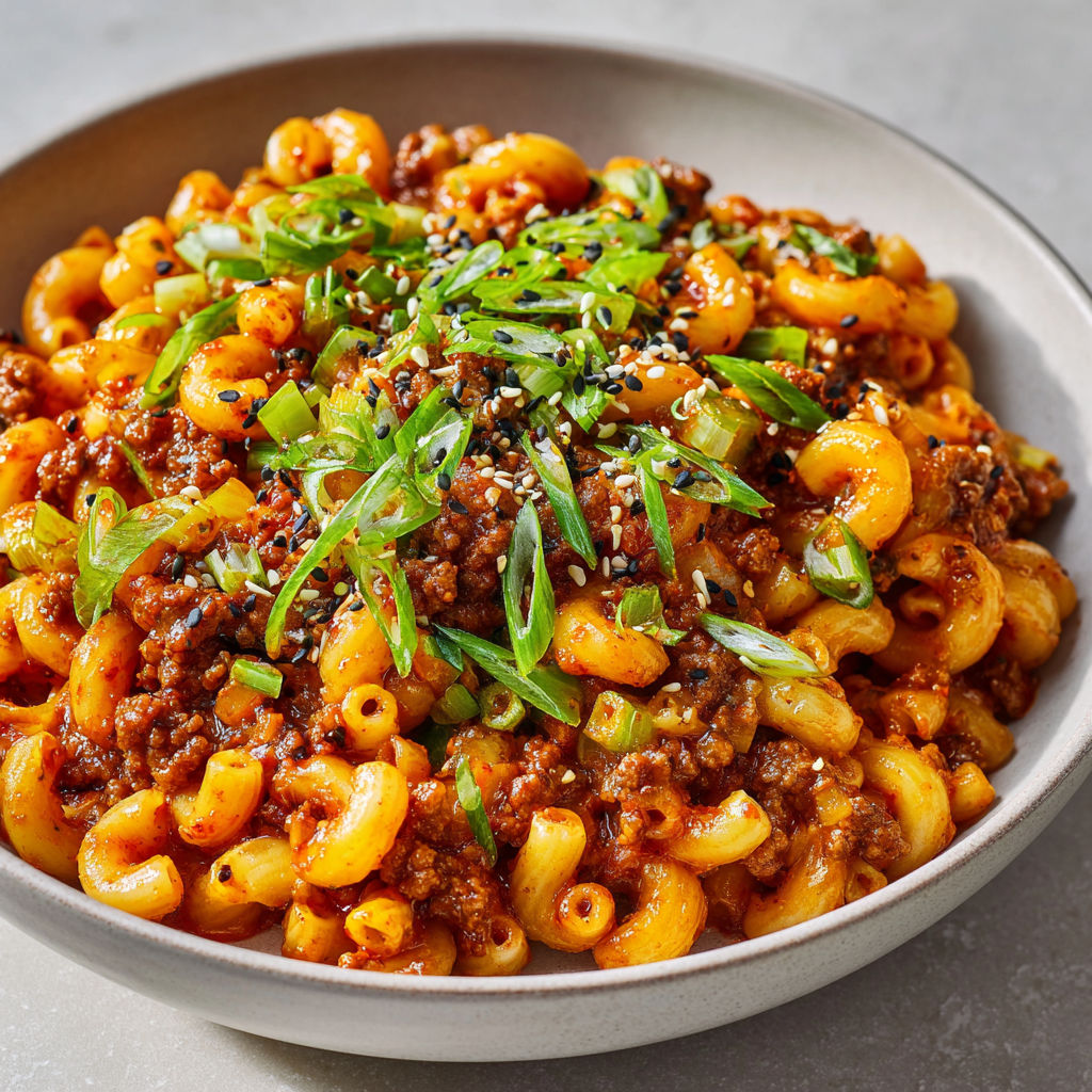 Une recette de Macaronis fusion au piment fermenté, lime fraîche et oignons verts parfumés.