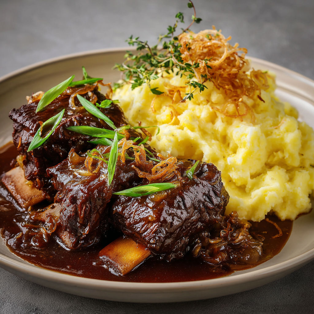 Côtes levées de bœuf fondantes à la mijoteuse, sauce au vin rouge et écrasé de pommes de terre à la crème sure