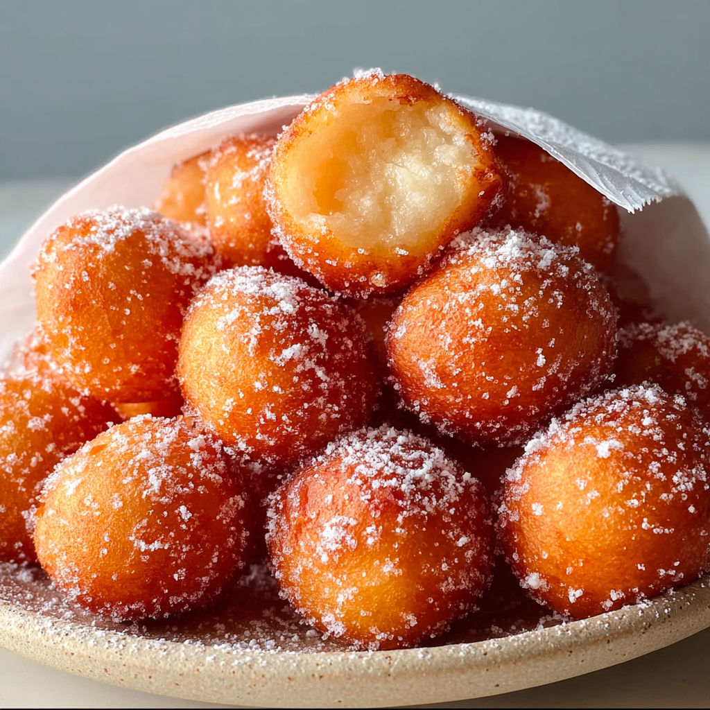 Une pile de beignets au yaourt faciles, recette Beignets au yaourt faciles.