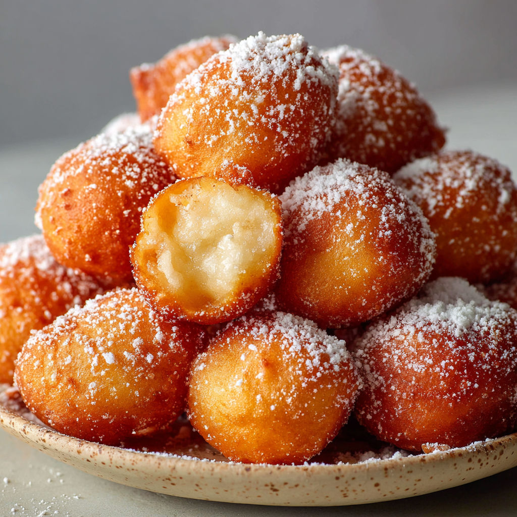Une pile de beignets au yaourt faciles, recette Beignets au yaourt faciles.