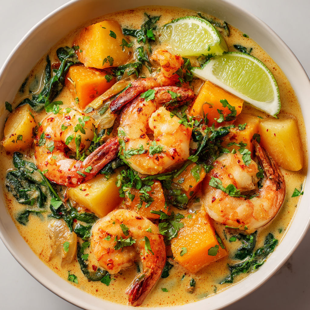 Blanquette Exotique Crevettes, Coco et Épinards.