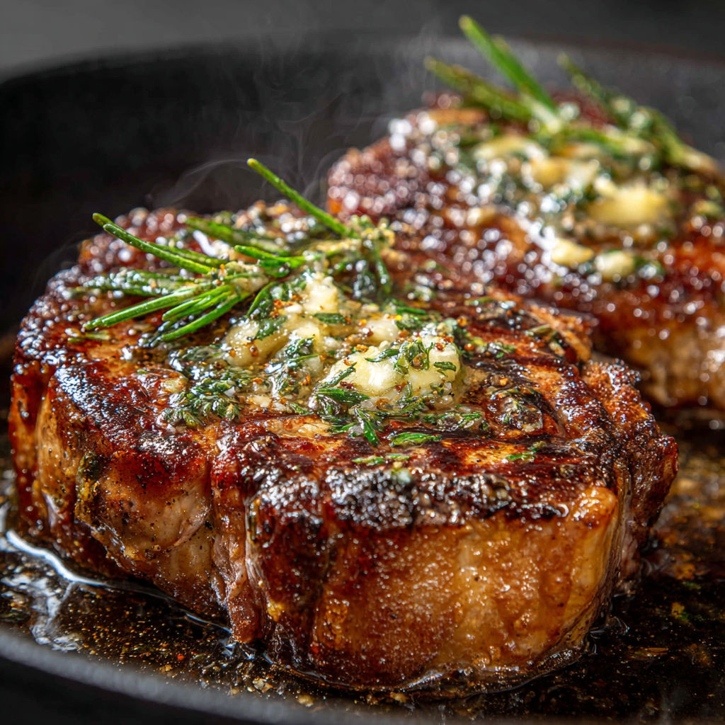 Ribeye Steak Ultra Juteux au Beurre Moussant & Ail Doré.
