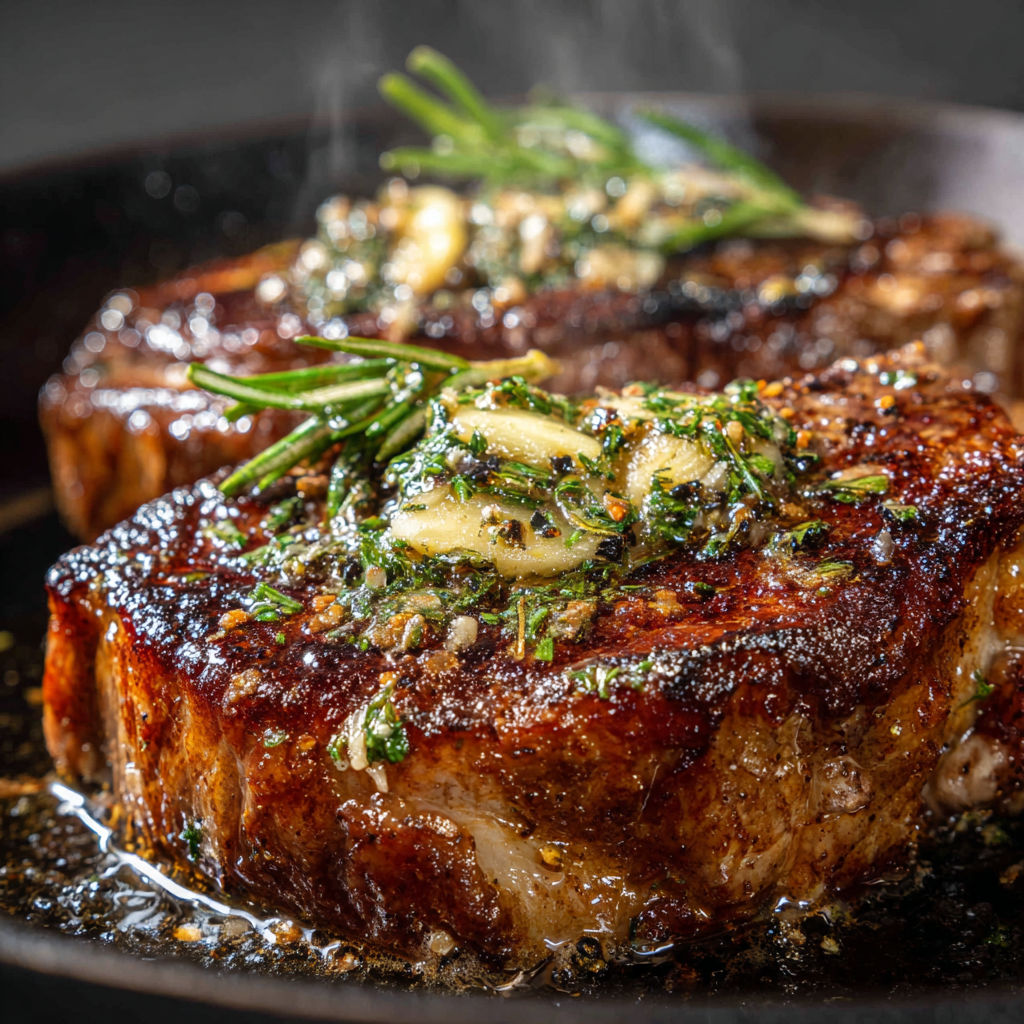 Entrecôte Ribeye Saisie, Beurre d’Ail et Herbes Parfumées.