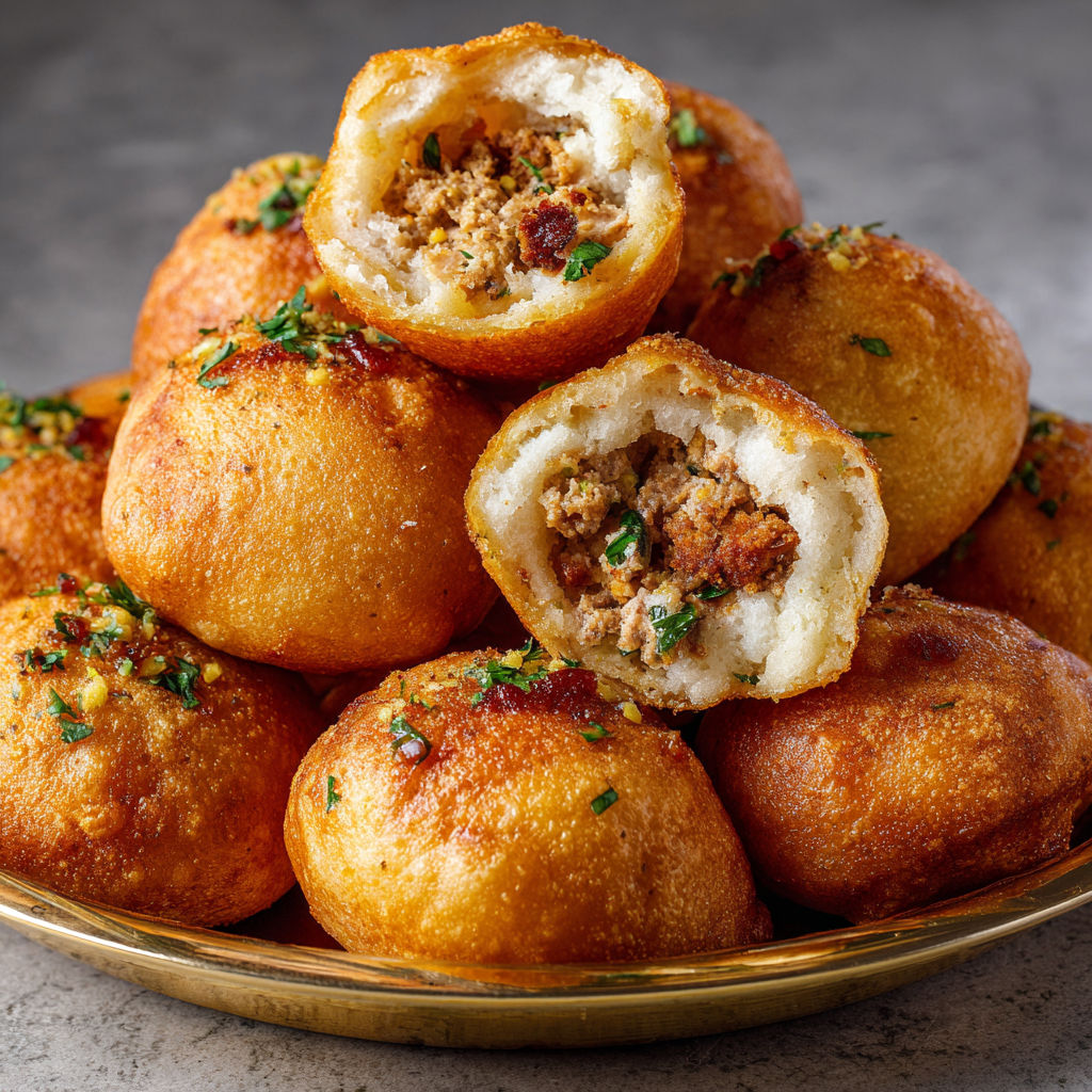 Une pile de beignets salés moelleux sur un plateau d'argent.