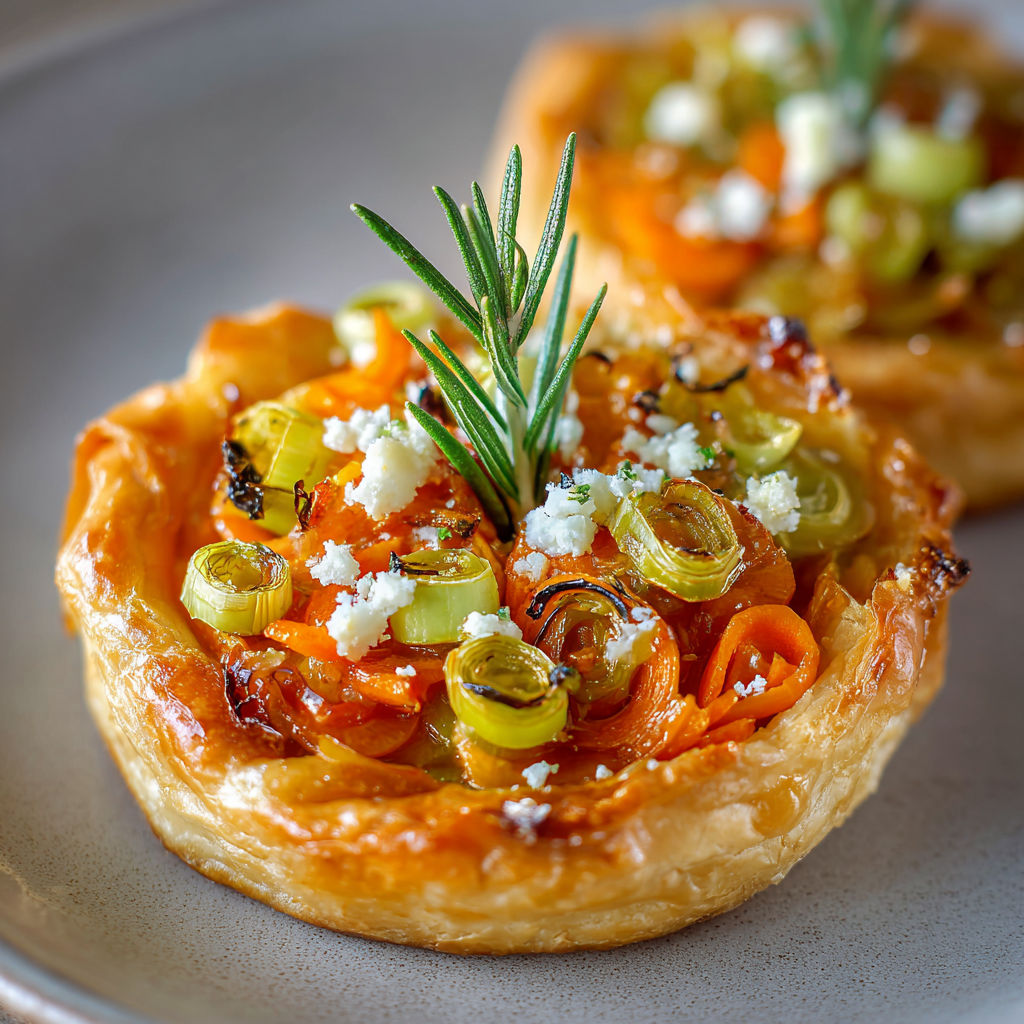 Mini tatins carotte et poireau, une recette savoureuse et délicieuse.