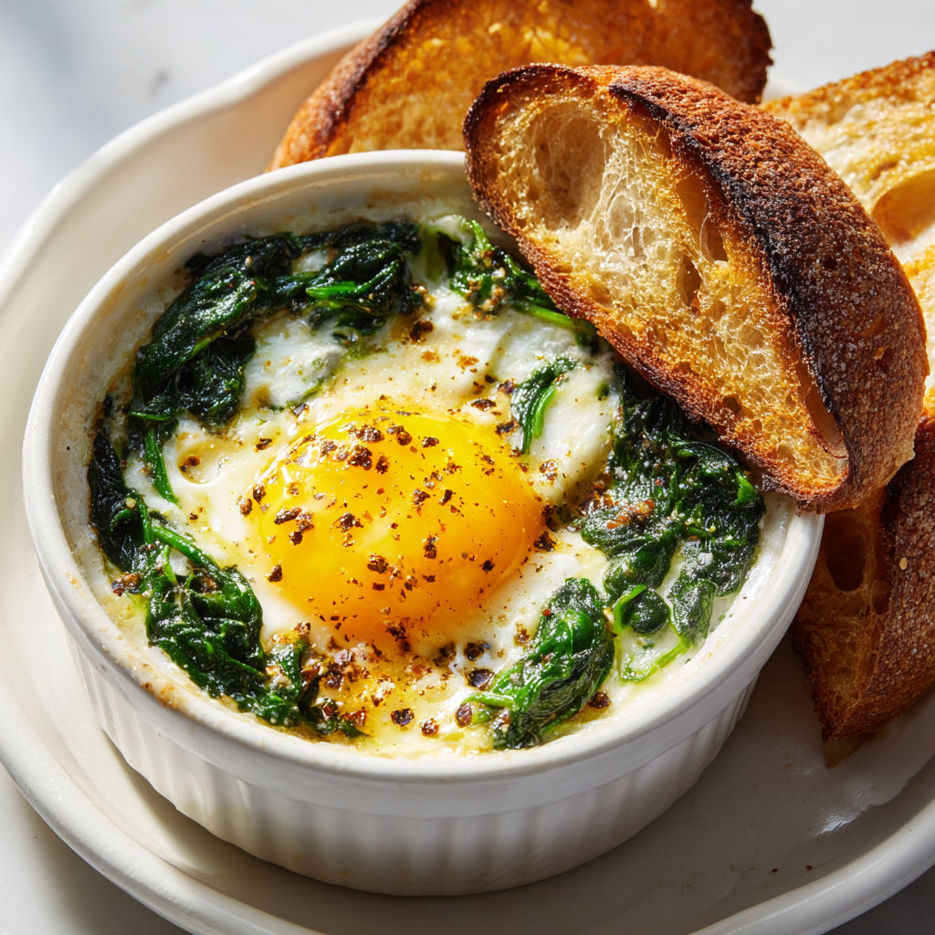 Une assiette de œufs cocottes au chèvre, accompagnée de pain grillé, prépare en moins de 15 minutes.