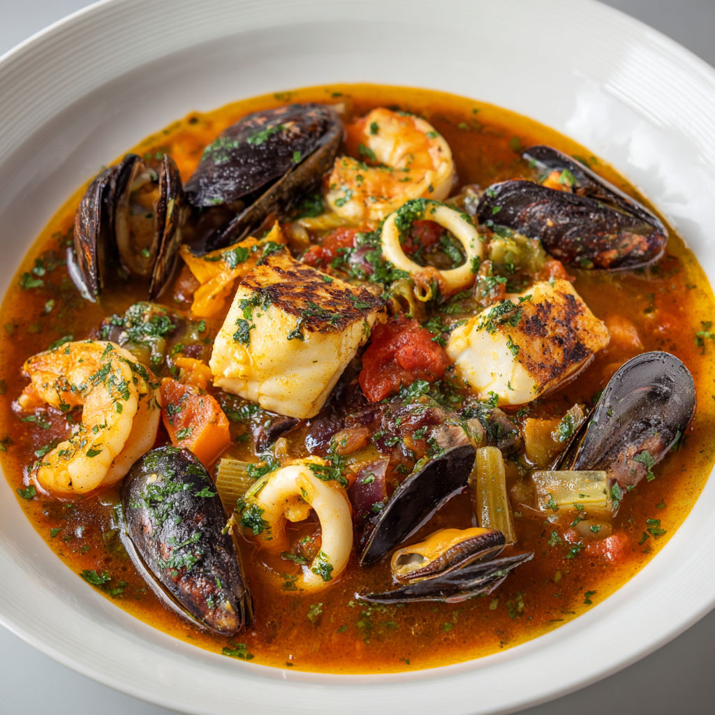 Marmite de la mer safranée et sa rouille maison onctueuse.