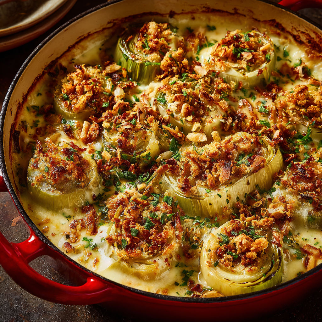 Une recette de Poireaux fondants gratinés au gruyère et croquant d’amandes.
