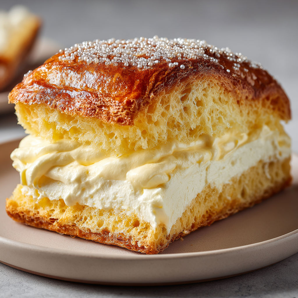 Une tarte tropézienne traditionnelle est servie sur un plateau en pierre.