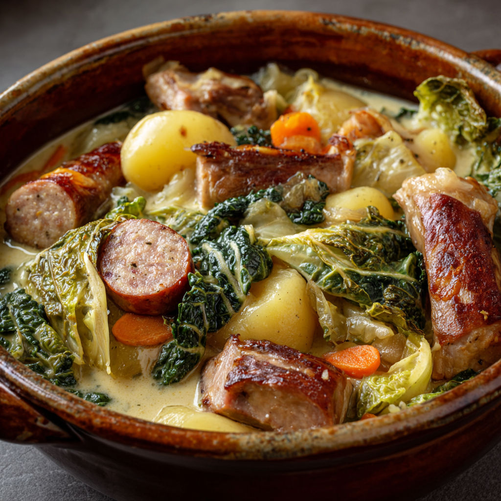 Une recette de Potée savoyarde réconfortante aux diots et jarrets fondants.