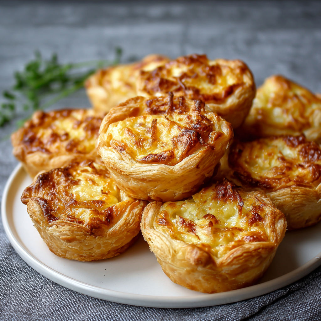 Petits feuilletés maison aux oignons caramélisés, crémeux et croustillants.